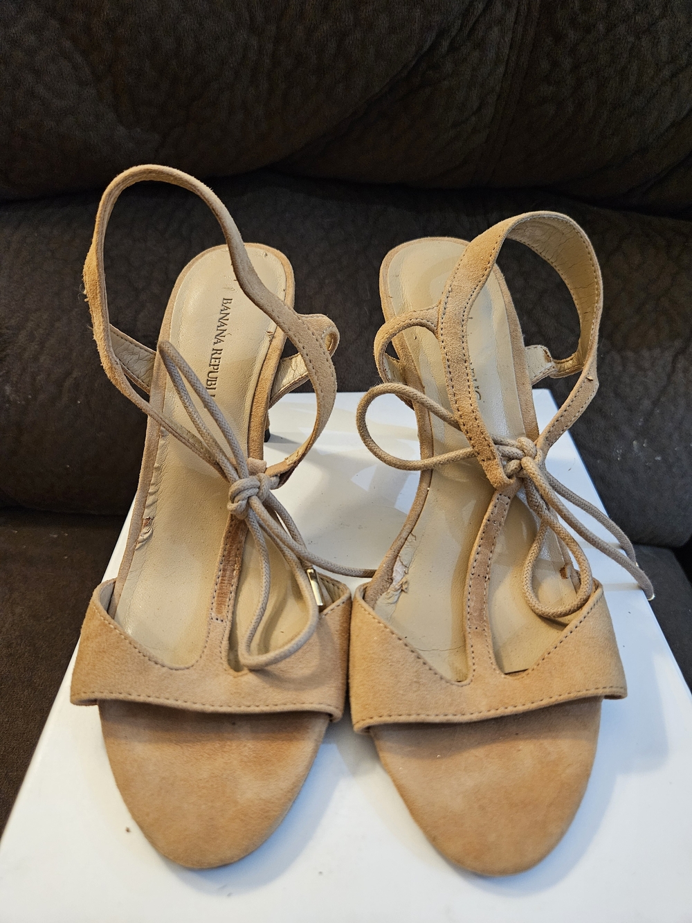Banana Republic Tan Suede Lace-Up Slingback Sandals